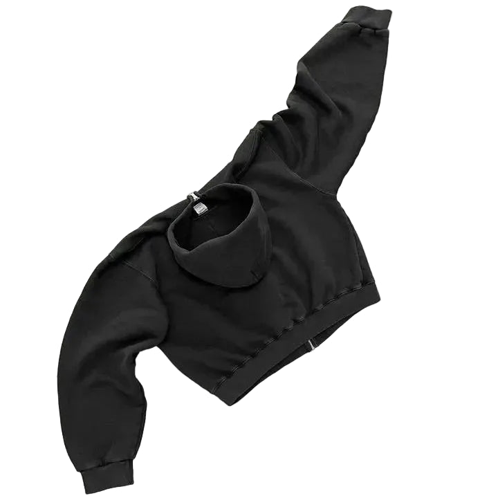 Black jacket on a textured gray surface