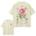 Beige t-shirt with floral diagram design on a white background