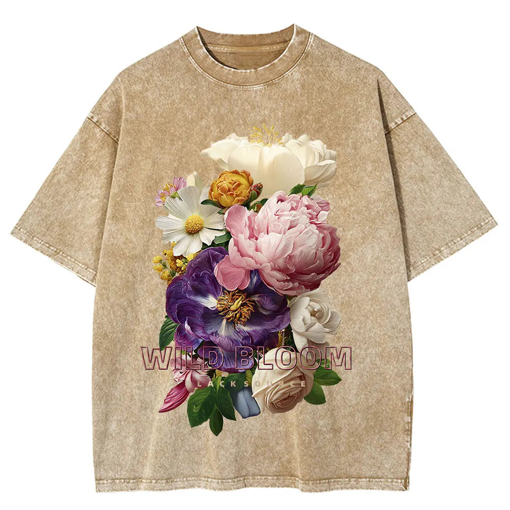 Beige t-shirt with floral design on a white background